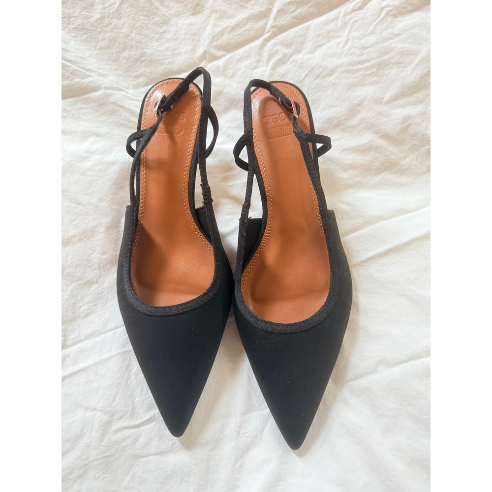 ASOS DESIGN Womens Black Slingback Kitten Heel Pointed Toe Pumps Shoes
